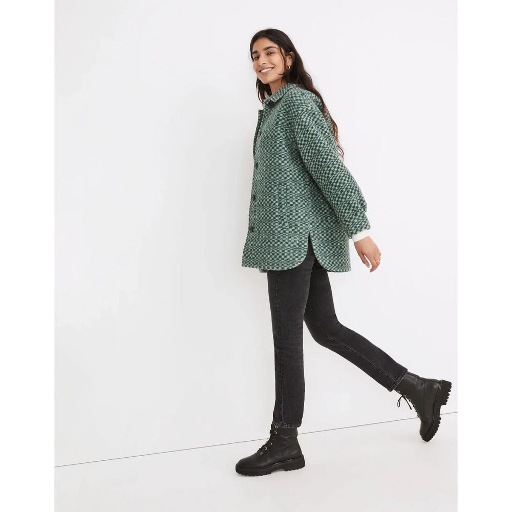 Madewell Belrose Shirt-Jacket in Jacquard Check Women's L Color Palm‎ - Picture 2 of 10